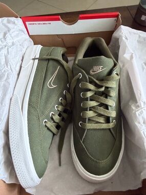 Nike Olive Green Low-Top Canvas Sneakers with White Sole